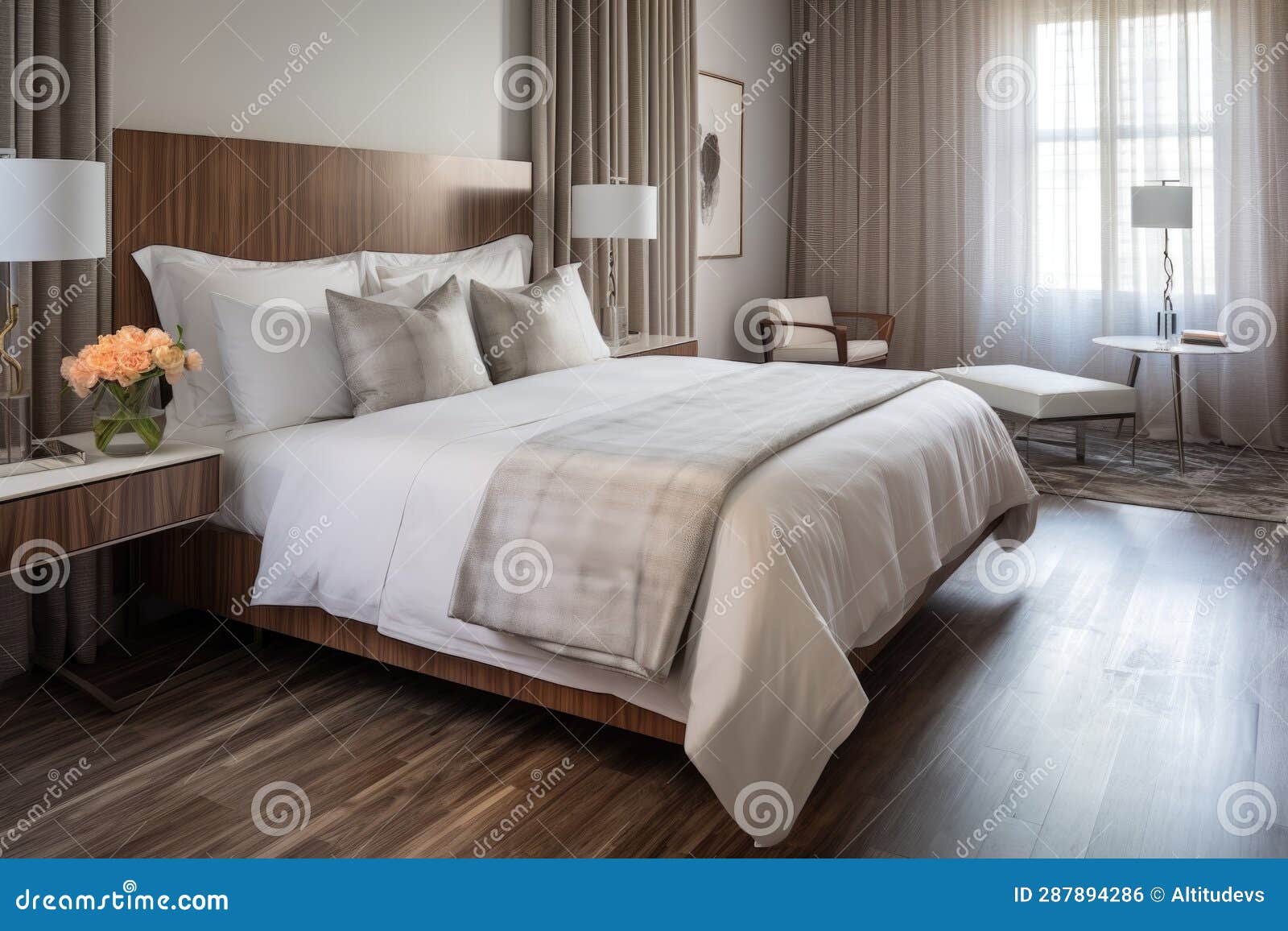 Hotelstyle Bed with Crisp White Sheets Stock Illustration