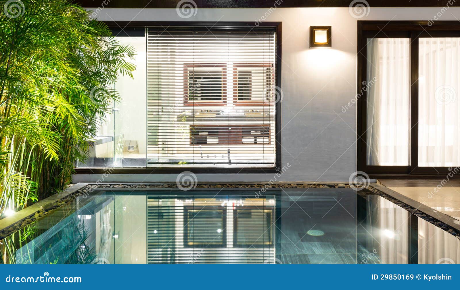 Luxury Hotel Room With Swimming Pool And Palms Stock Image