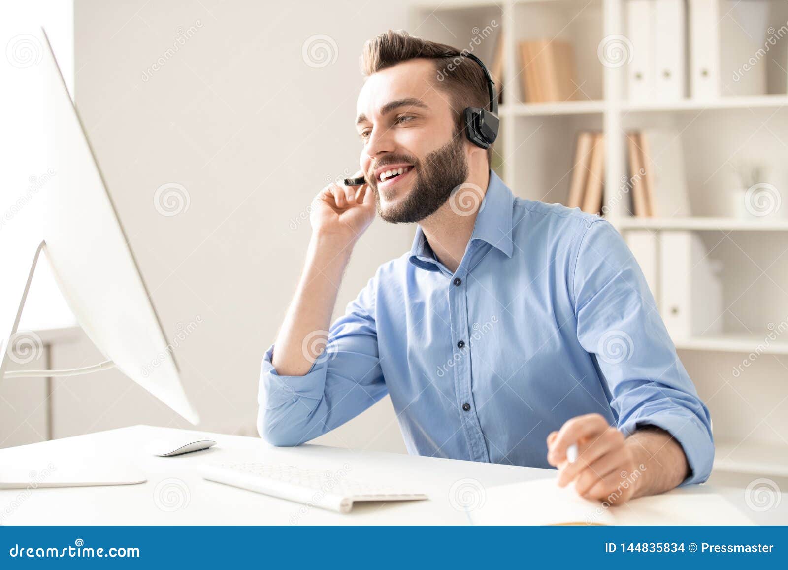 Hotline in office stock photo. Image of headset, corporate 144835834