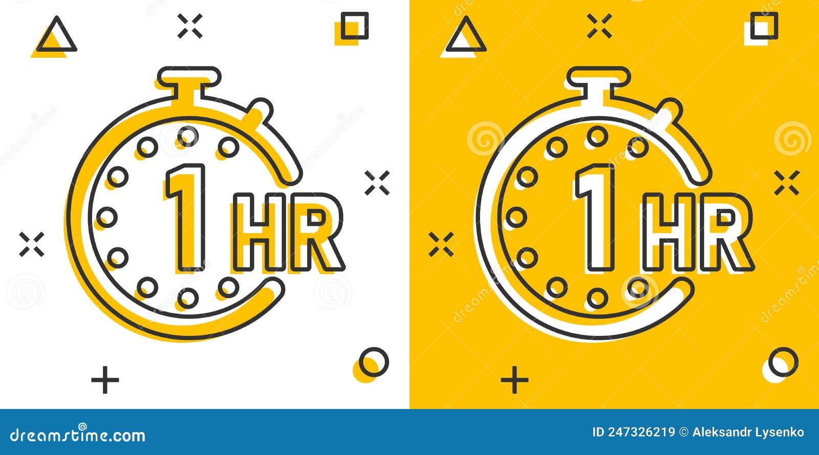 Comicstyle 1hour Countdown Clock With Splash Effect Timer Vector