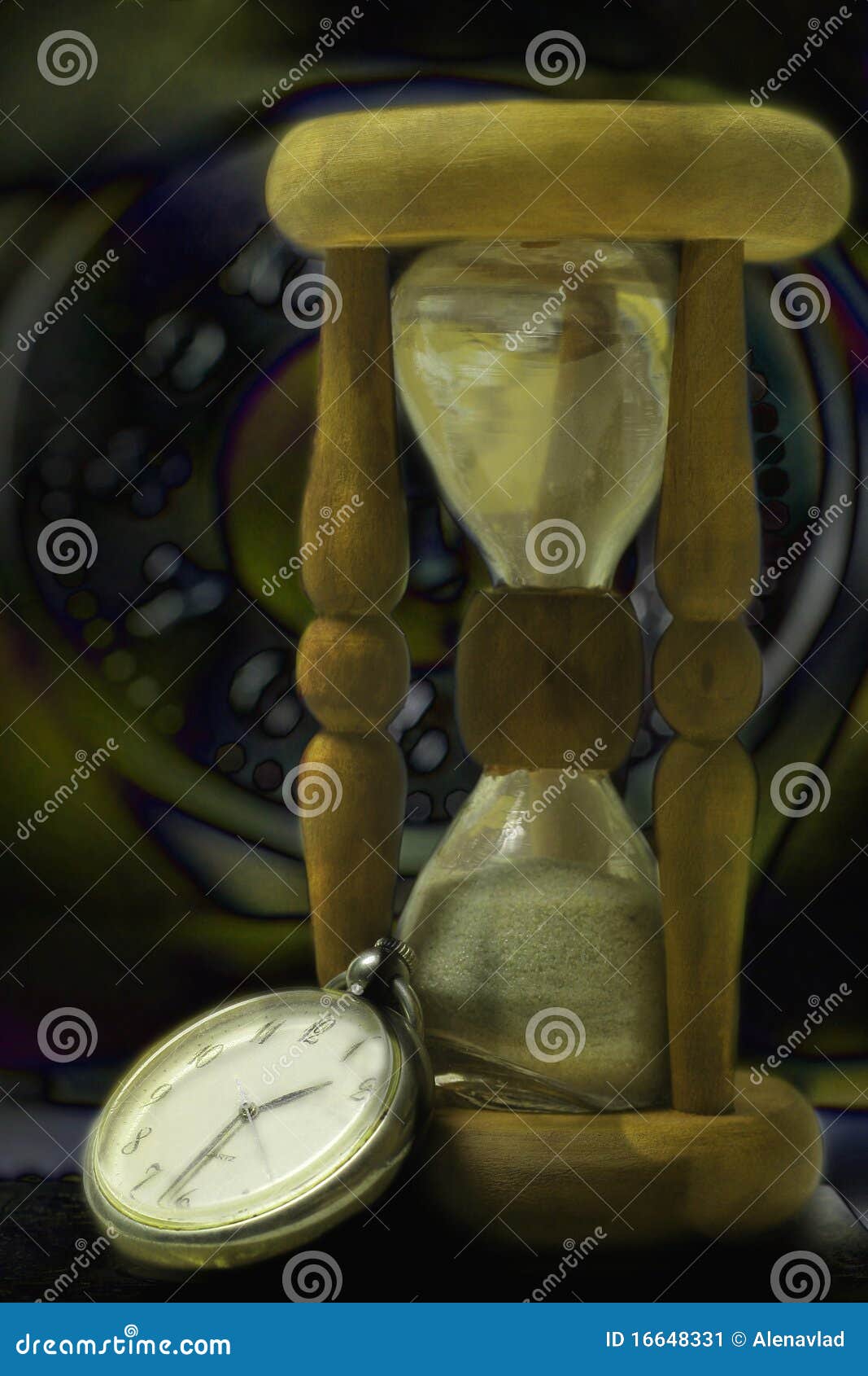Hourglass and Clock. Night Time Stock Image Image of minutes, futuristic 16648331