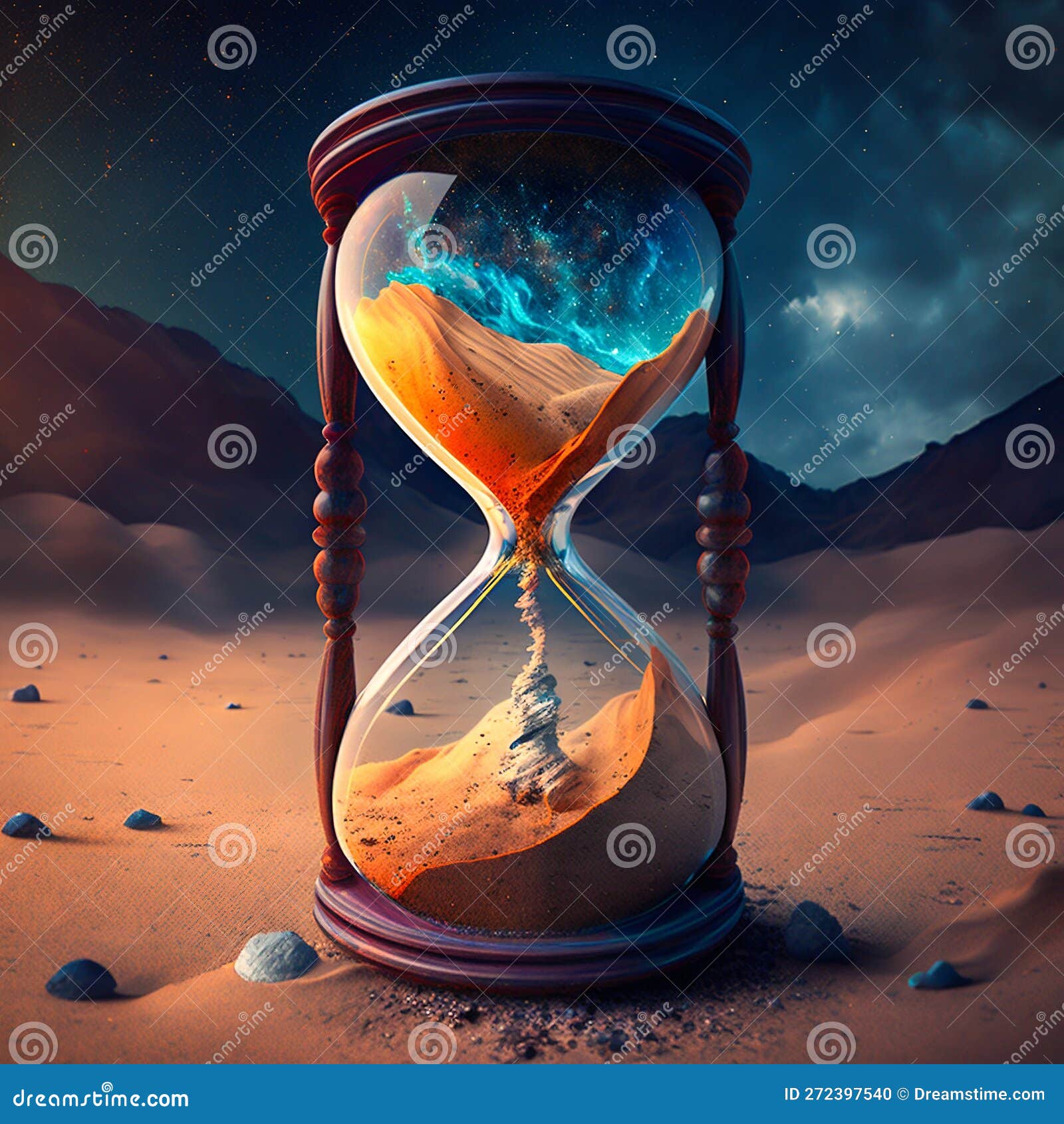 Hourglass Flow of Time and Space. Generative AI Stock Illustration