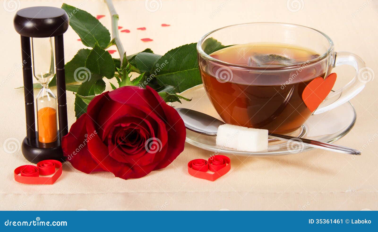 Hourglass, Rose and Cup of Tea Stock Image Image of colorful, drink