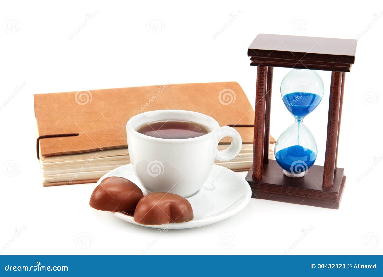 Hourglass Tea Cup and a Book Stock Image Image of page, obsolete
