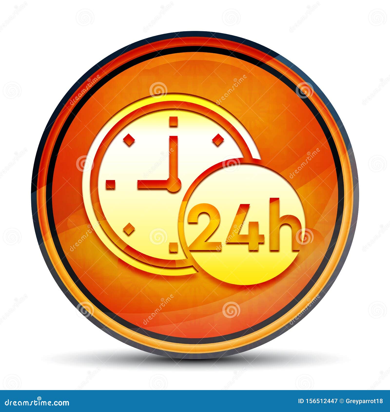 24 Hours Clock Icon Shiny Bright Orange Round Button Illustration Stock