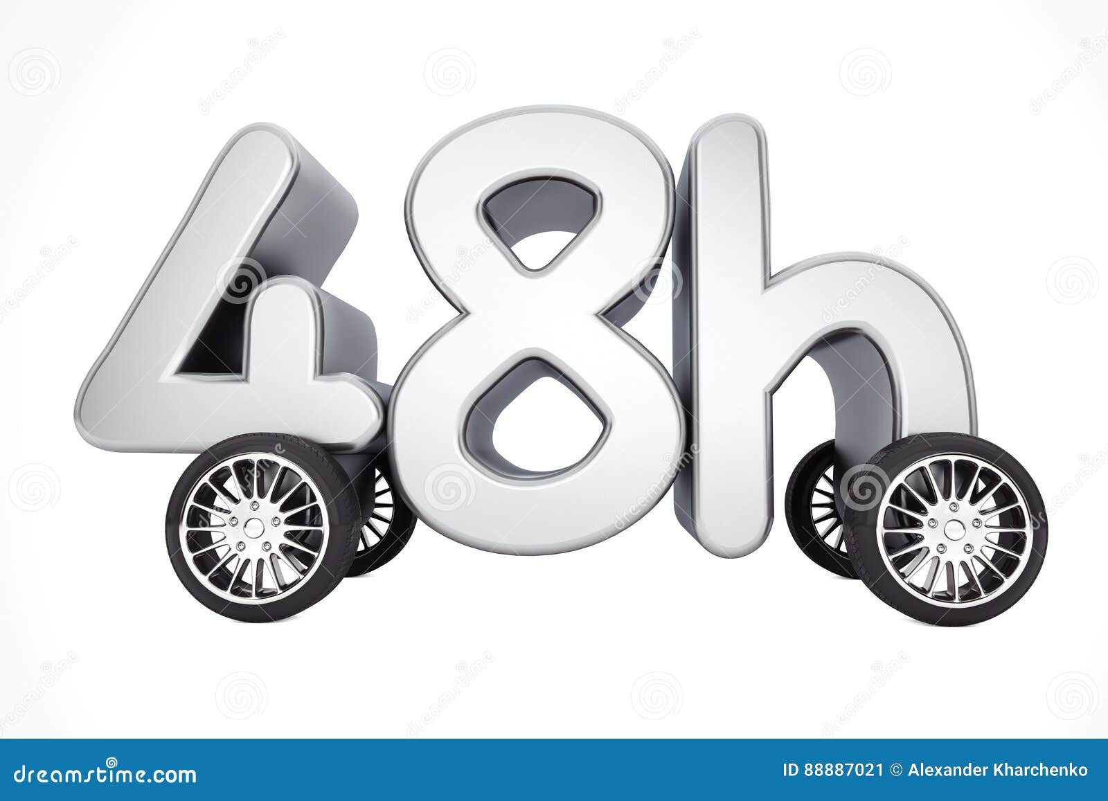 48 hours service and delivery concept on wheels. 3d rendering