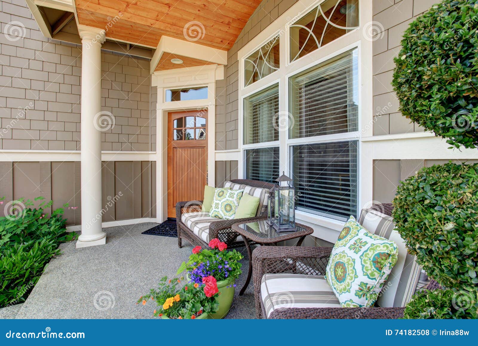 House With Backyard Patio And Landscape Design Stock Photo - Image of