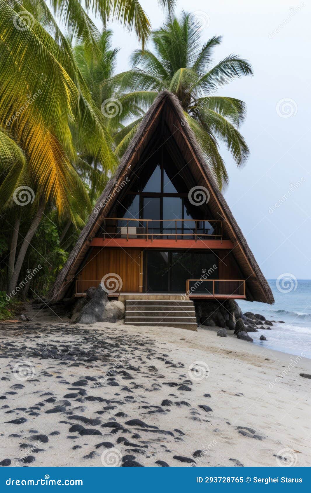 A House on the Beach with Palm Trees, AI Stock Image Image of