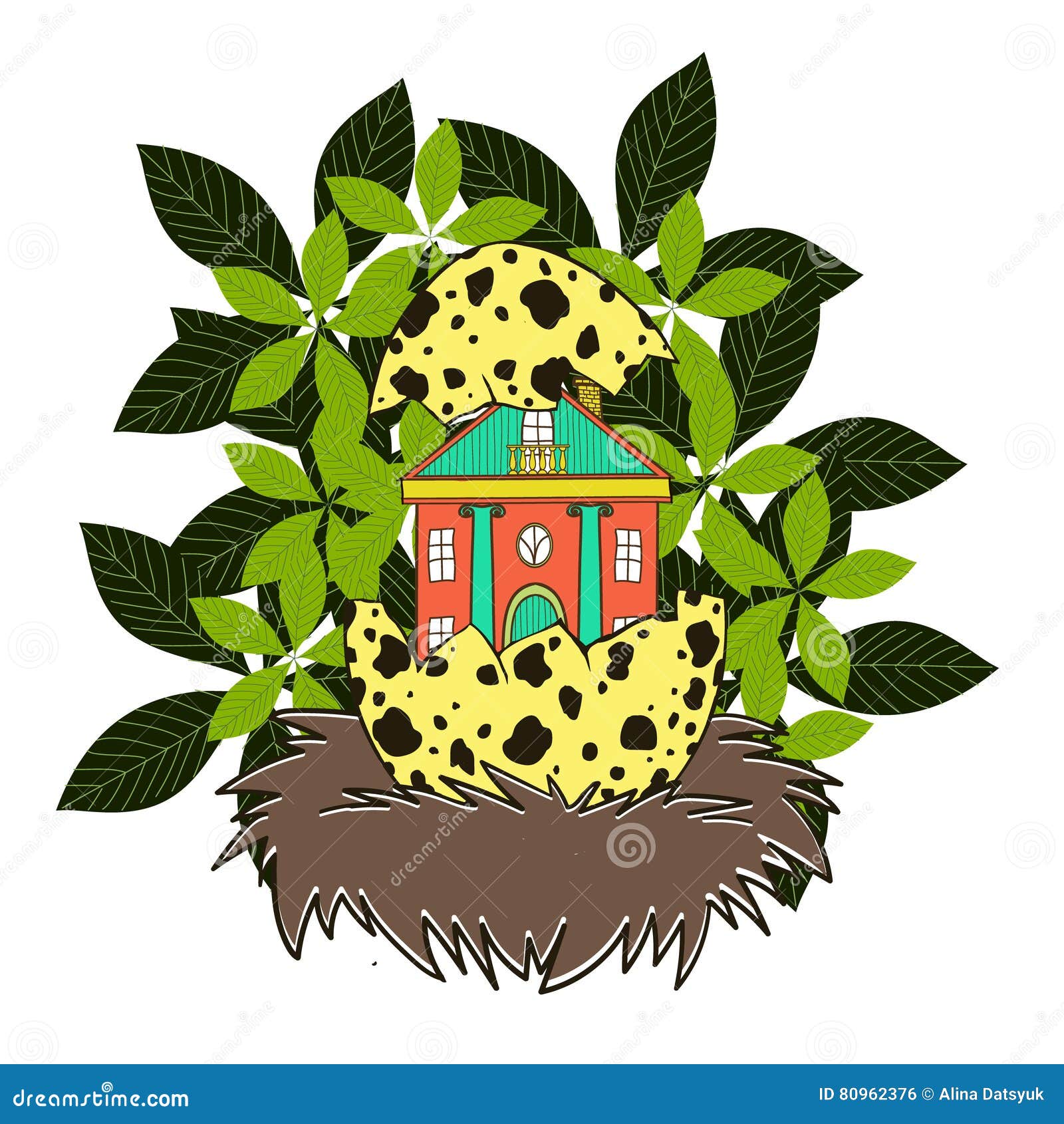 House in a bird`s nest stock illustration. Illustration of building