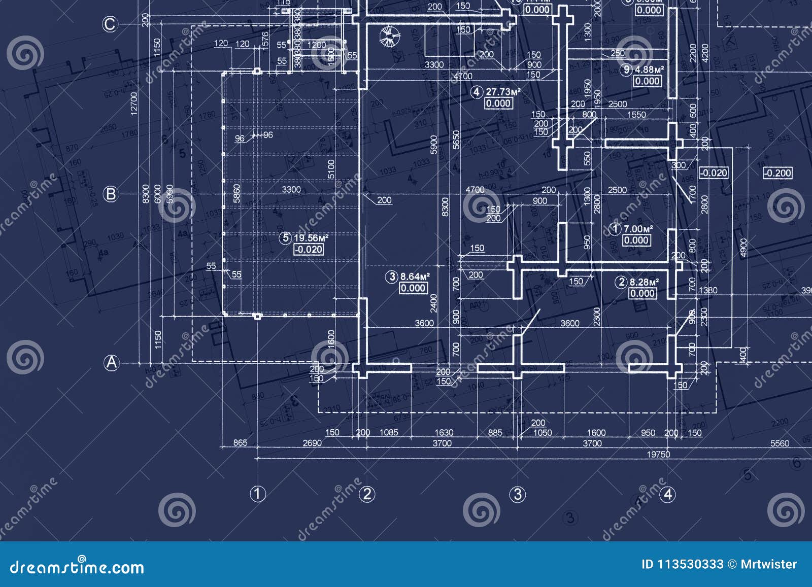 house blueprint on architects desk, engineering drawings and plans on blue background