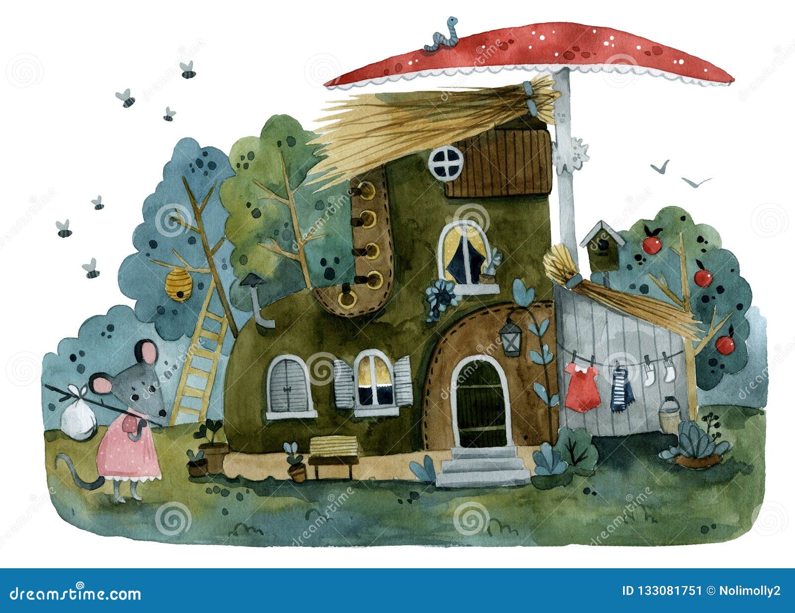 Cartoon House Boot in the Forest. Mouse Hostess Stock Illustration