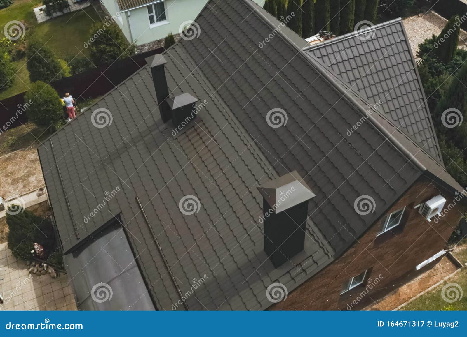 House With A Brown Metal Roof.Corrugated Metal Roof And Metal Ro Stock Image Image of attic