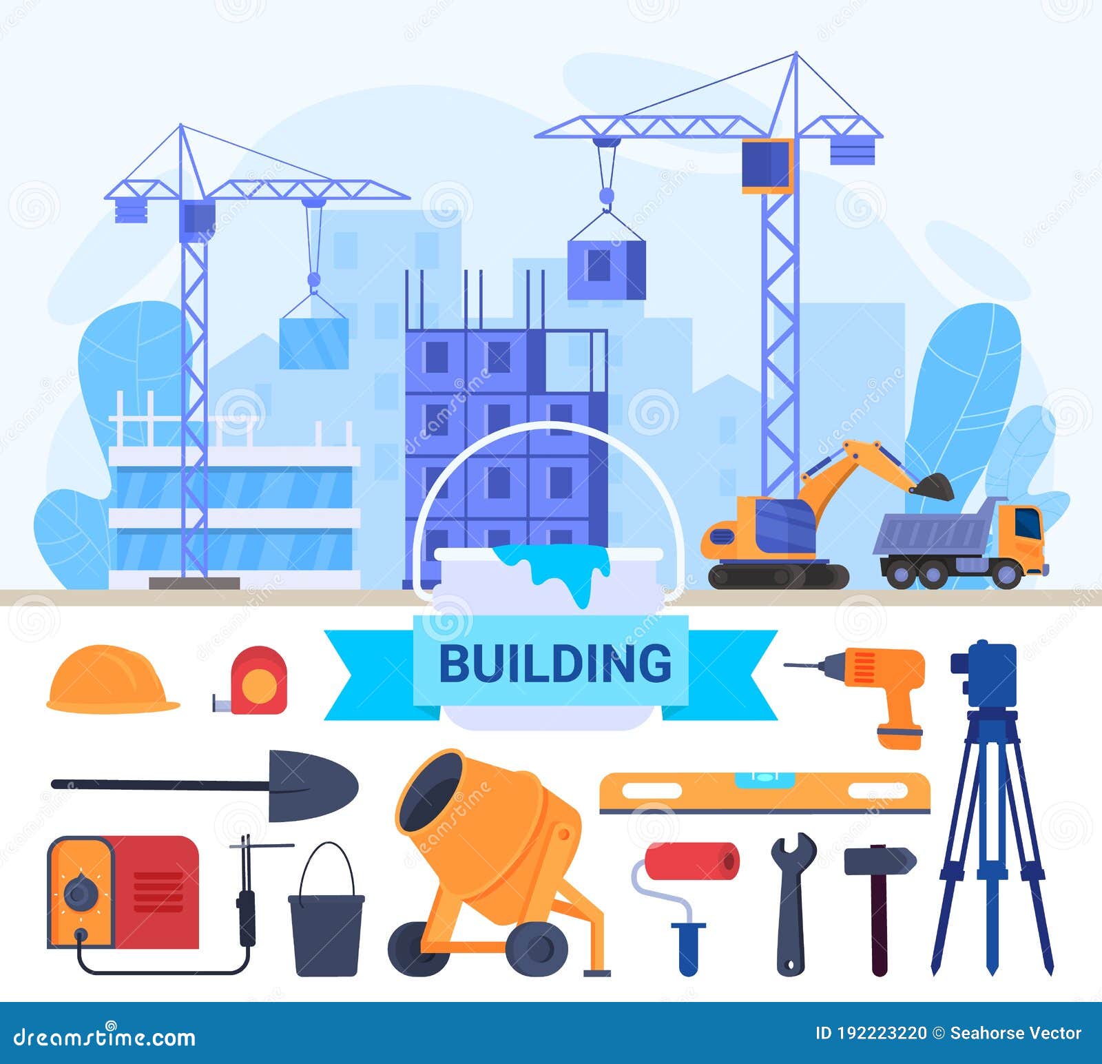 House Building Construction, Repair Tools Flat Vector Illustration, Cartoon Constructing Home