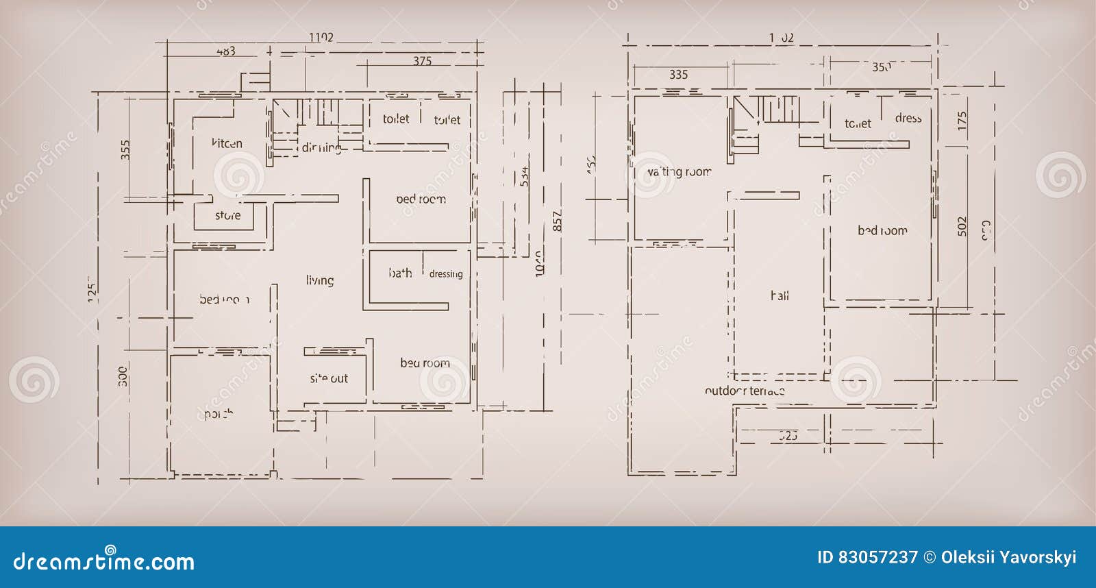 House Building Structure Sketch Plan Drawing Vintage