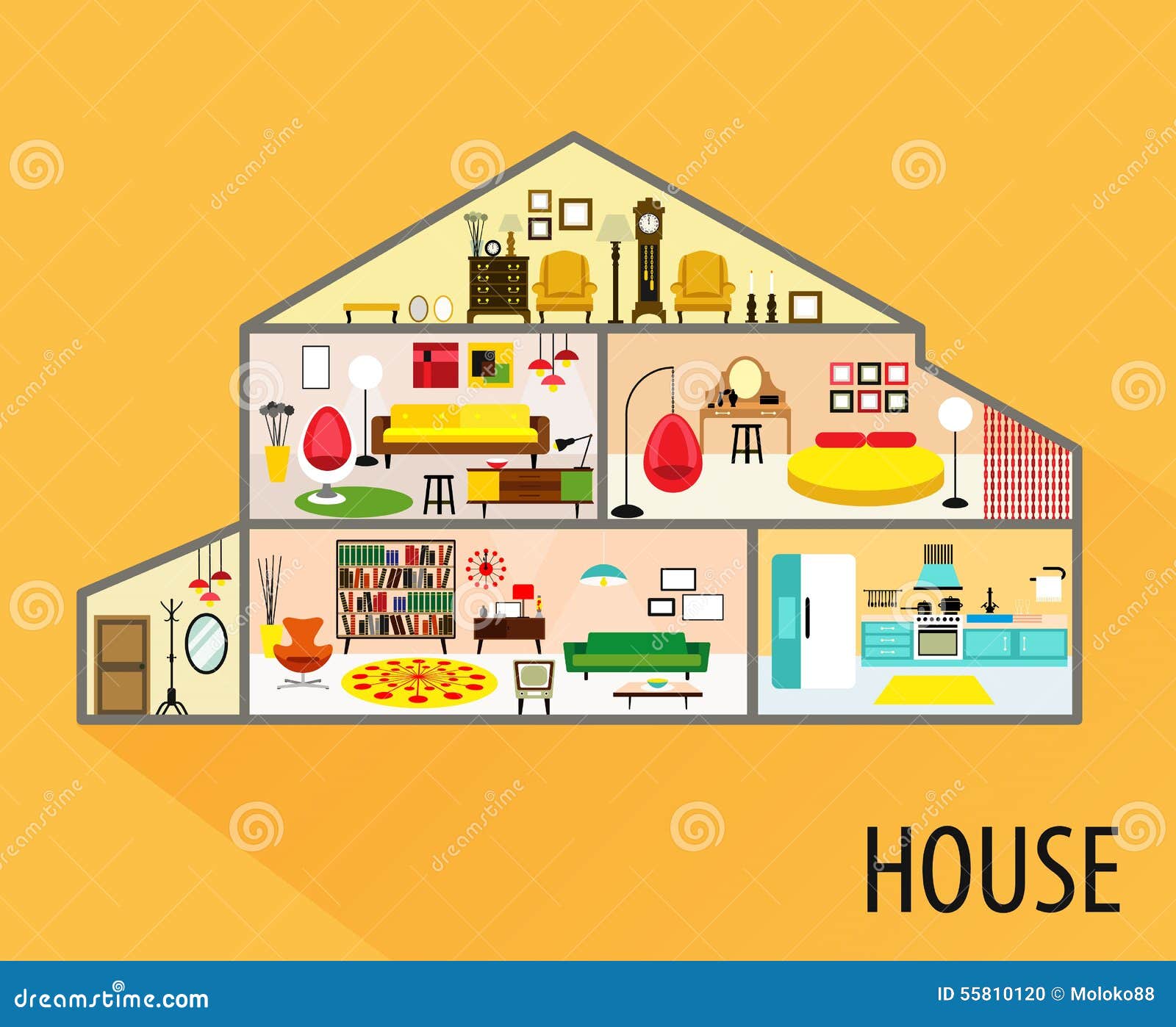 Cartoon Home With Inside – Modern House