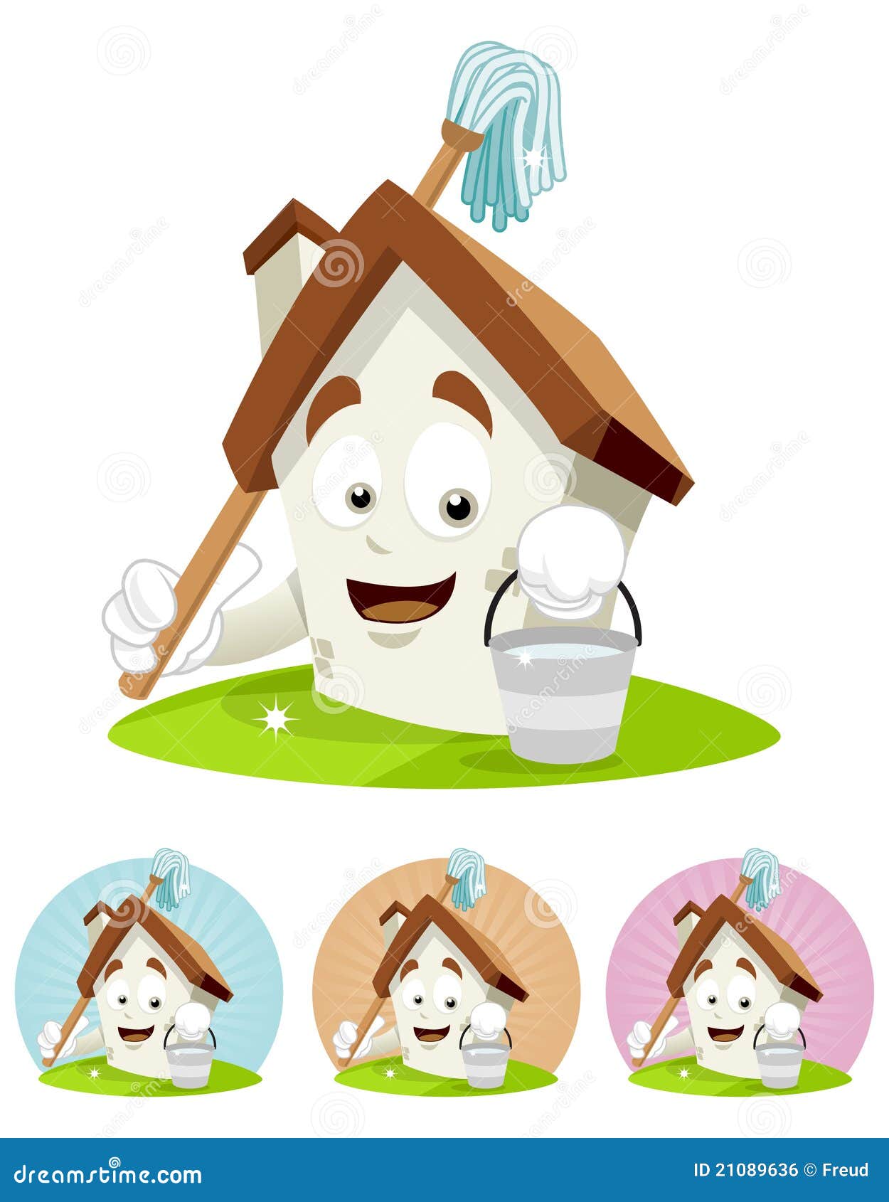 House Cartoon Mascot Holding Mop Stock Illustration Illustration Of Mascot Residential