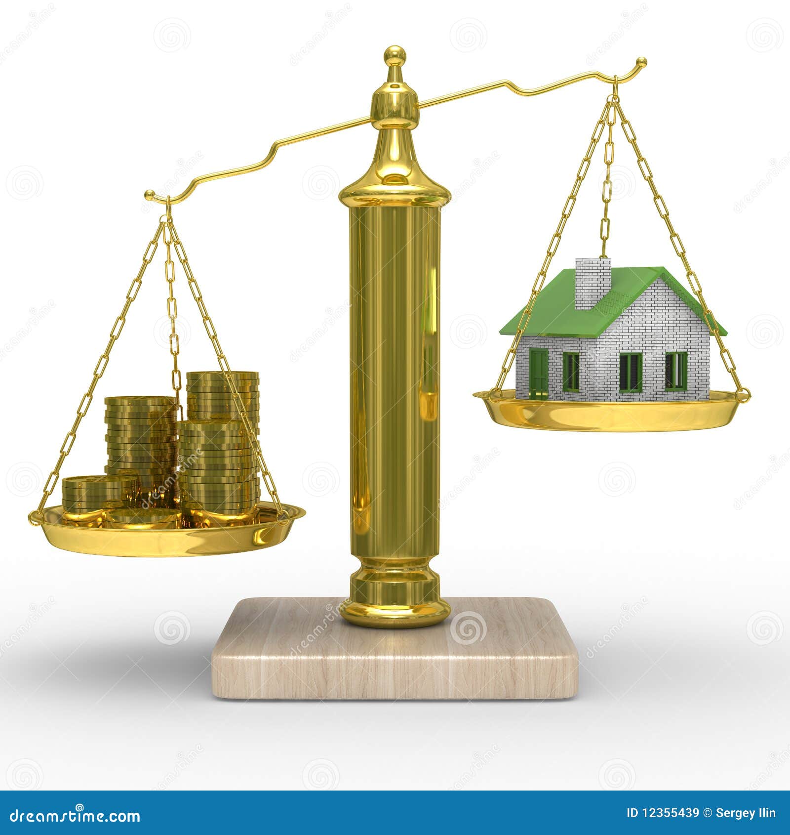 House and cashes on scales stock illustration. Illustration of business