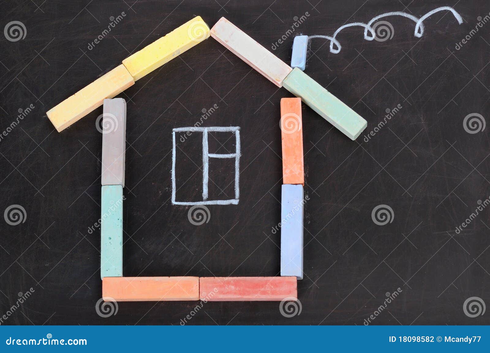 House from a Chalk on a Black Stock Photo Image of piece, background
