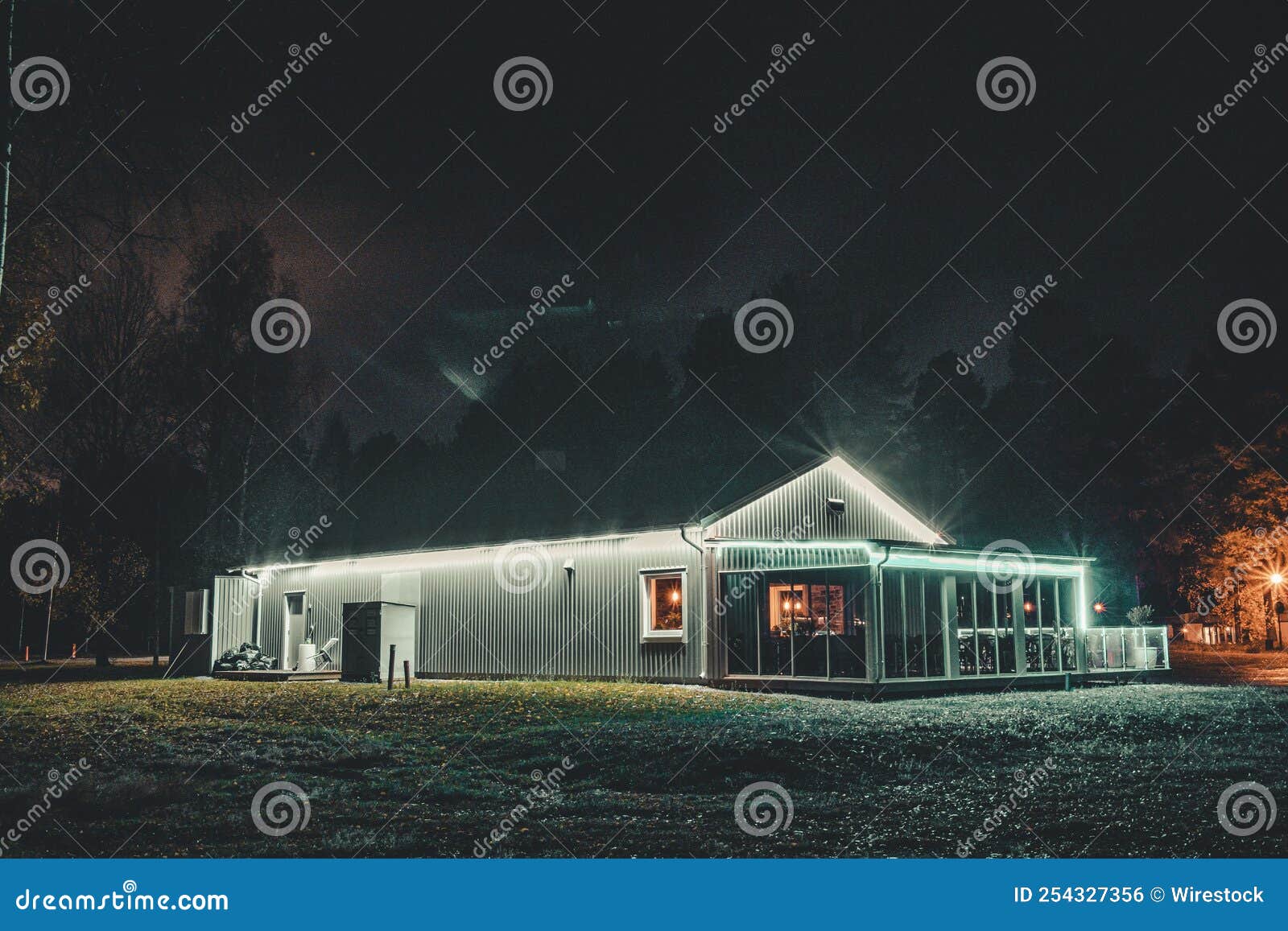 House with Christmas Lights during Night Time Stock Photo Image of