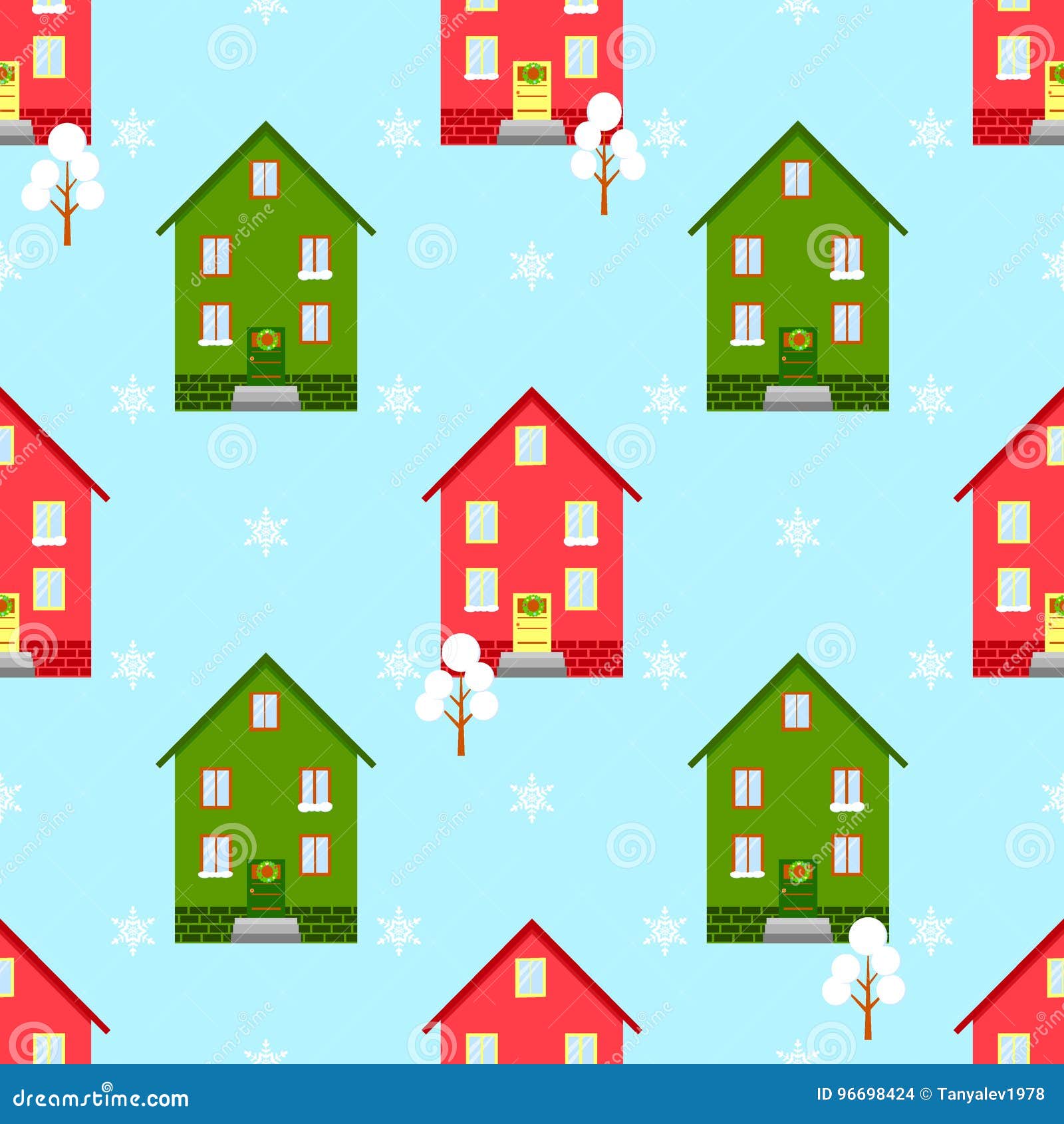 House Christmas Seamless Pattern Print, Paper, Wrap, Cover Stock Vector