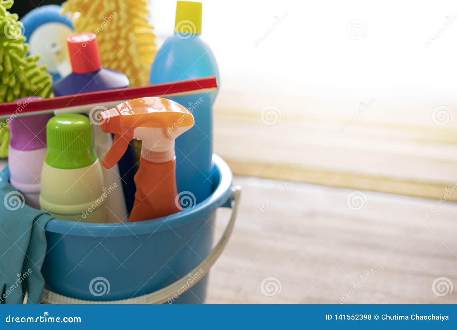House Cleaning Product on Wood Table Stock Photo Image of glove