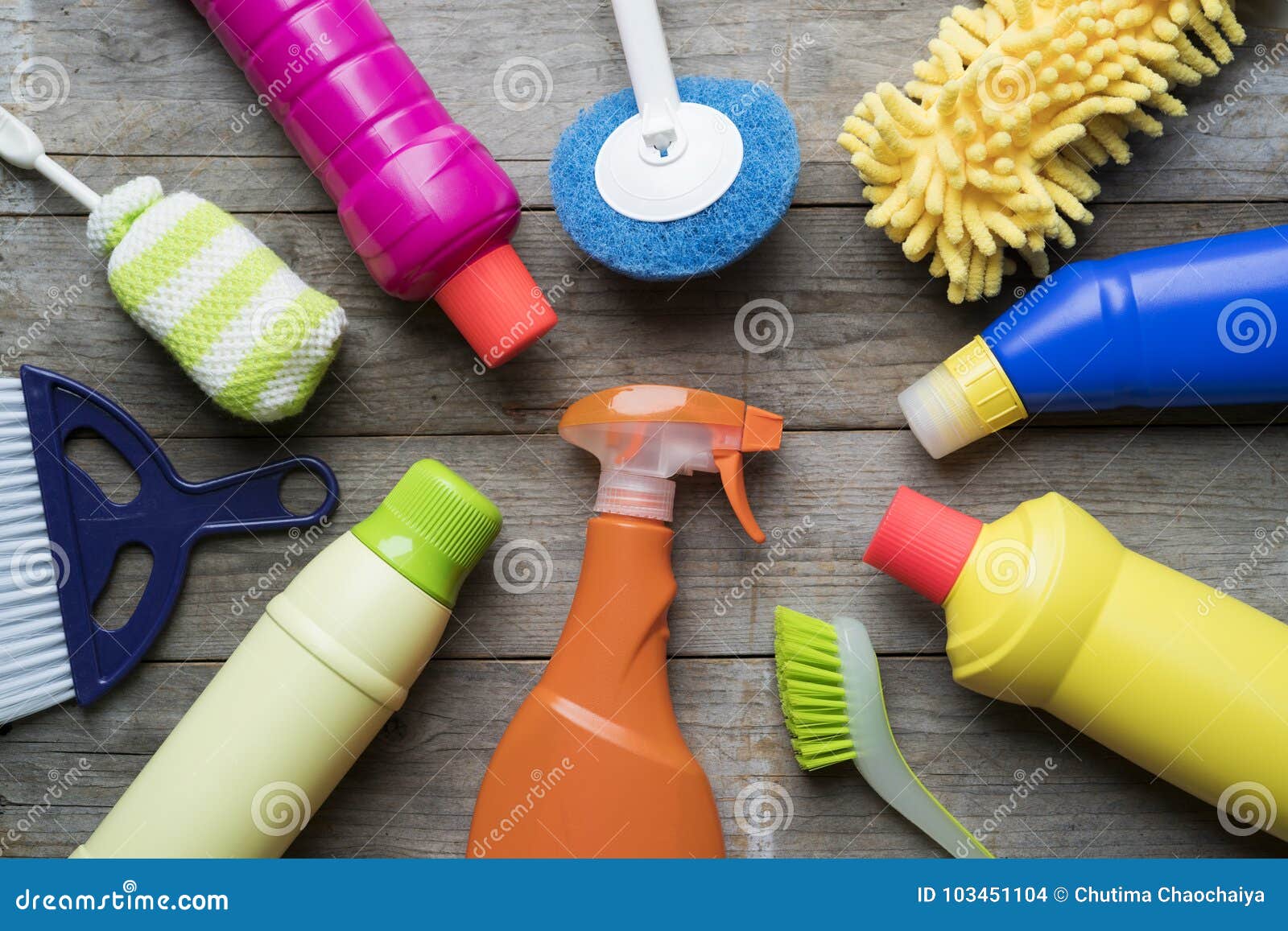House Cleaning Product on Wood Table Stock Photo Image of bottle