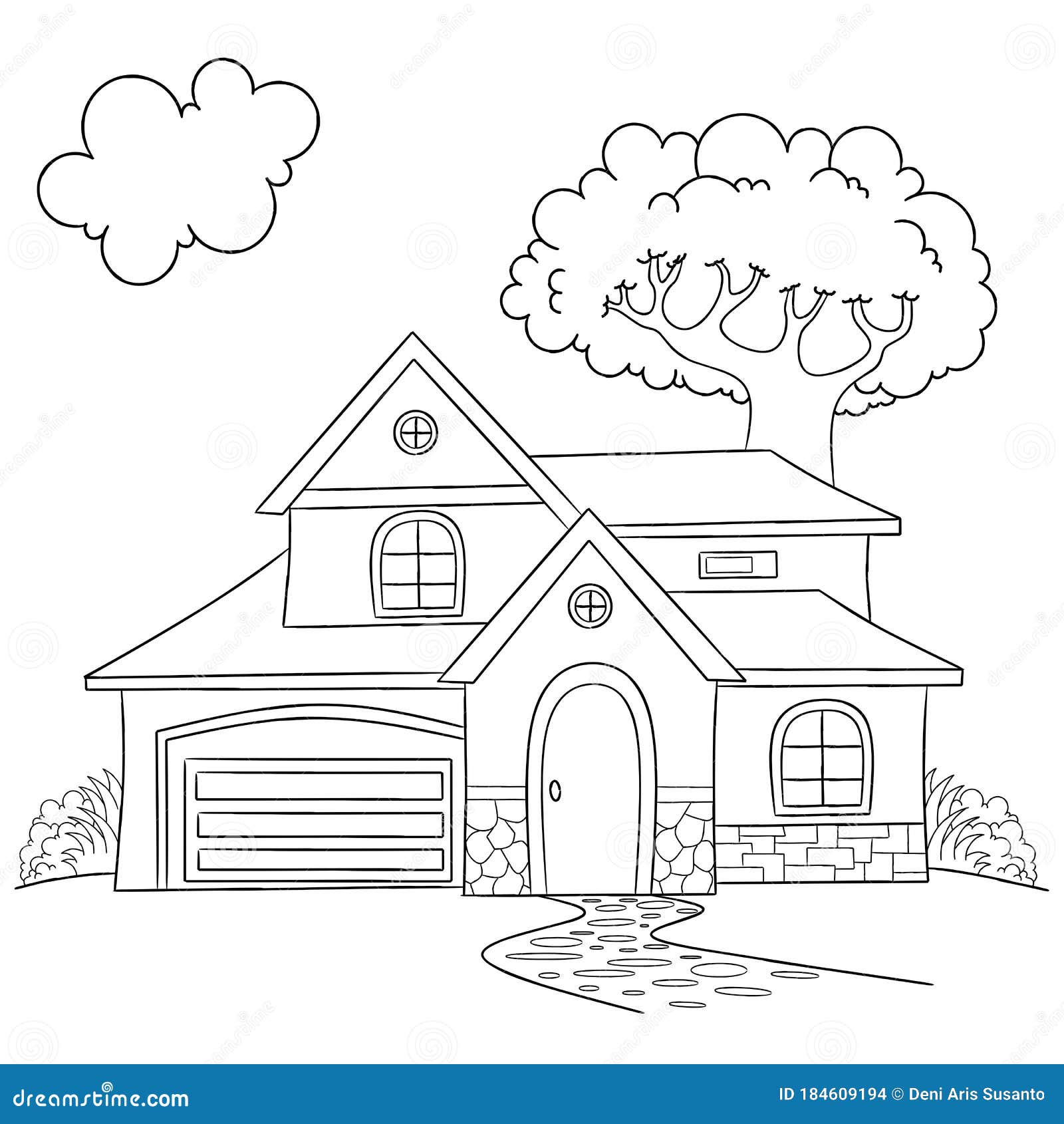 House Coloring Page, Useful As Coloring Book for Kids Stock Vector ...