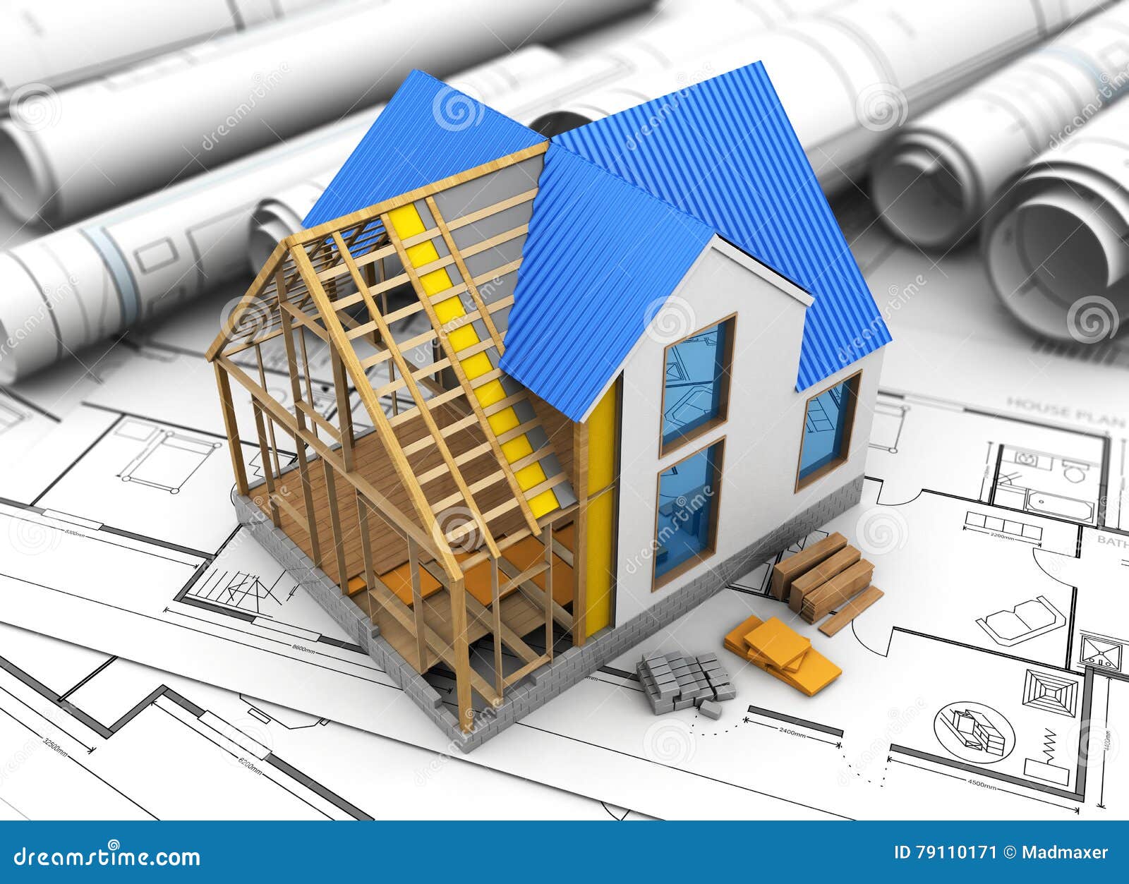 House construction stock illustration. Illustration of rendering - 79110171, image size:1600x1253
