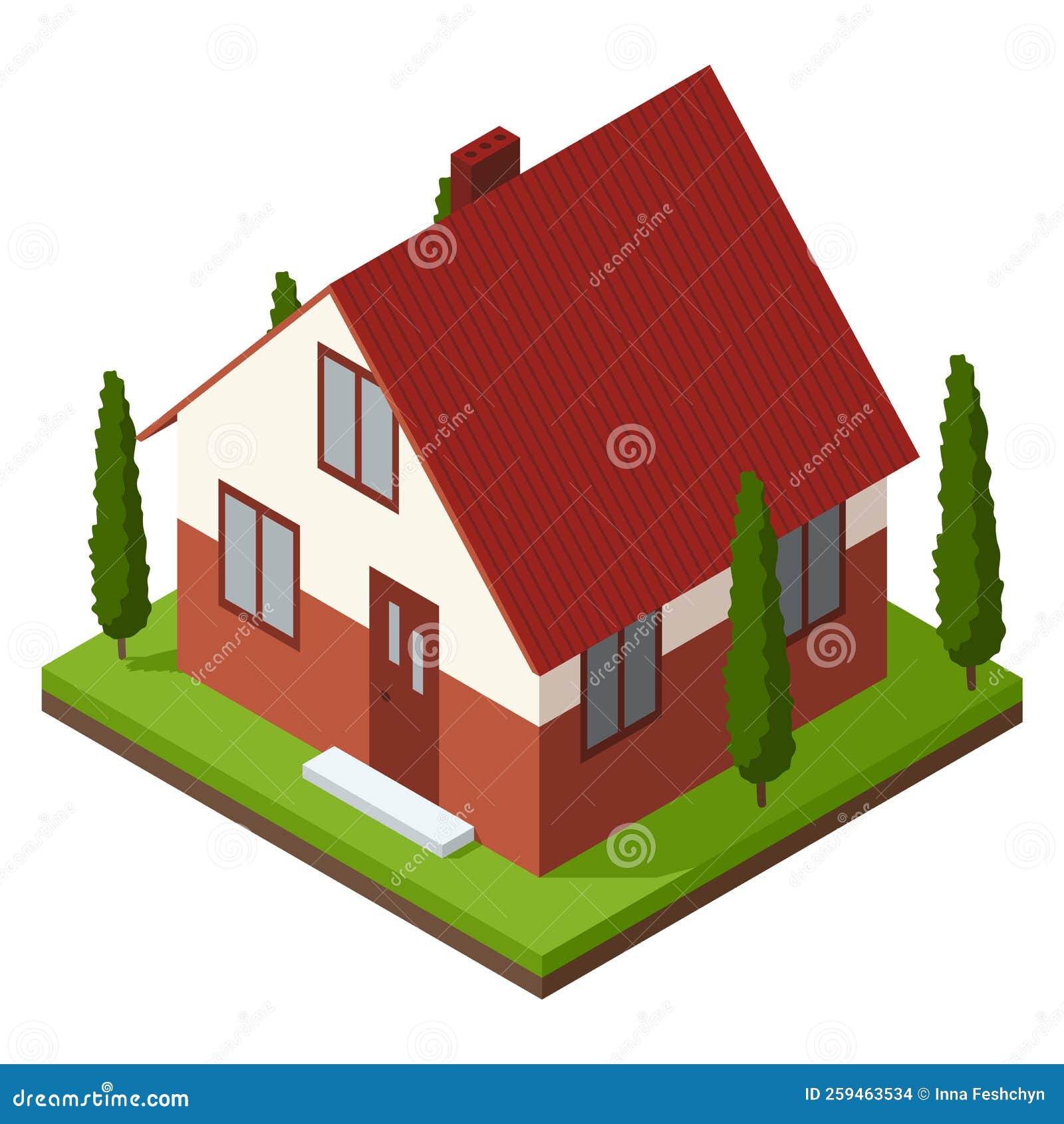 Isometric Set Stagebystage Construction Of A Blockhouse. House