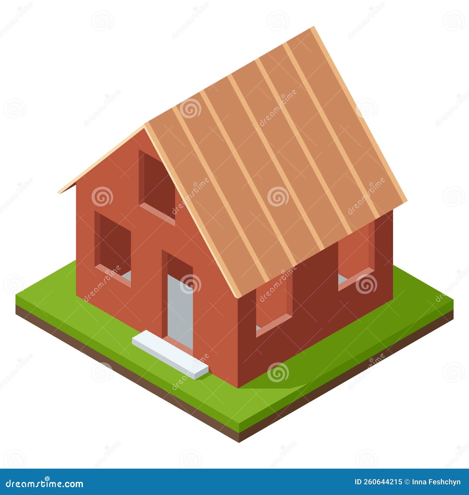 Isometric Set Stagebystage Construction Of A Blockhouse. House