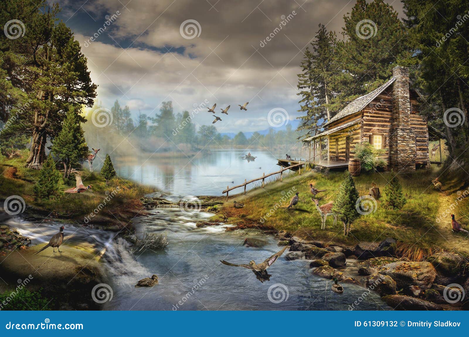 House By The Creek Stock Photo - Image: 61309132