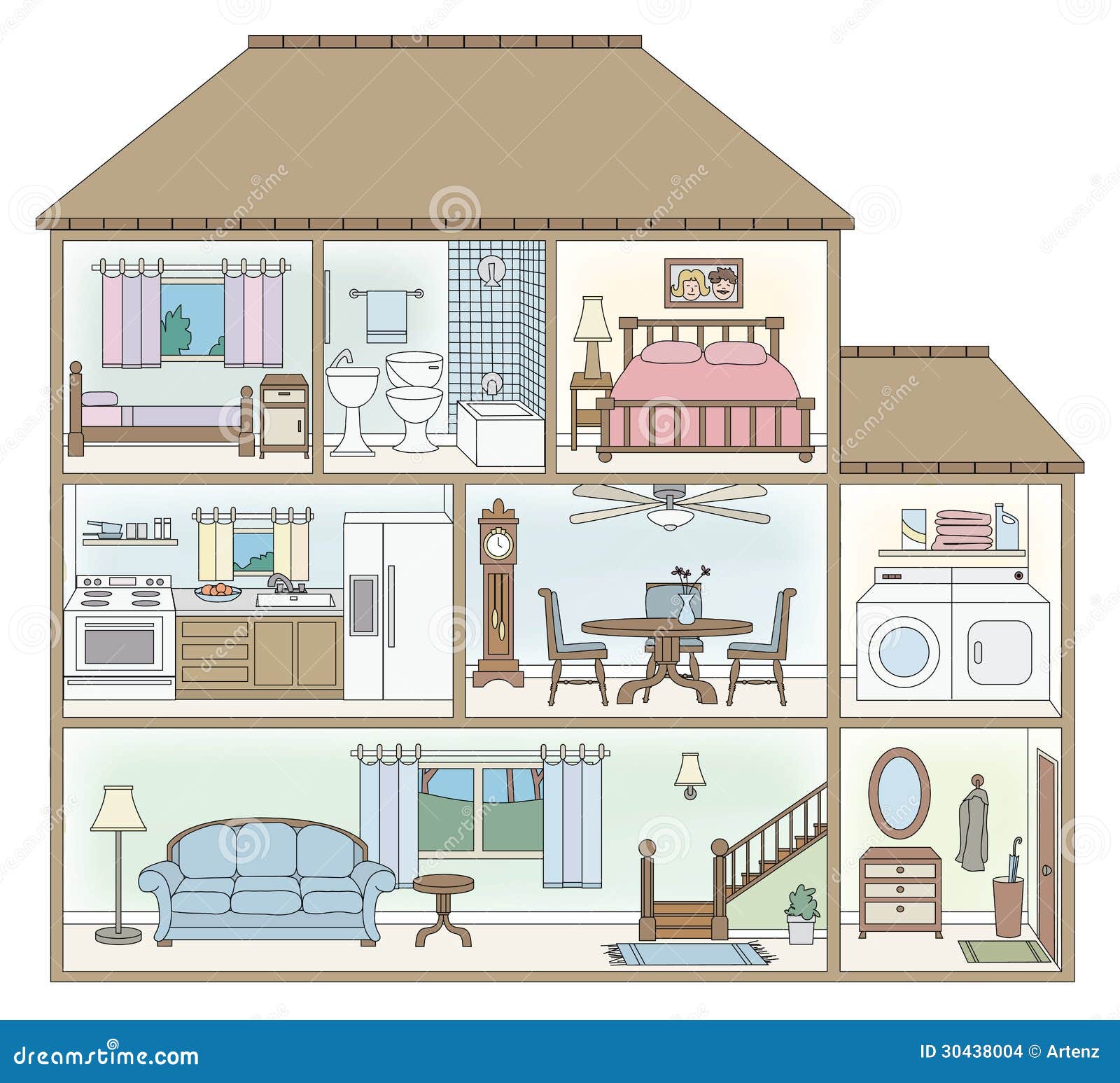 Image Of Cartoon House Clipart Vector, Doll House, Doll House