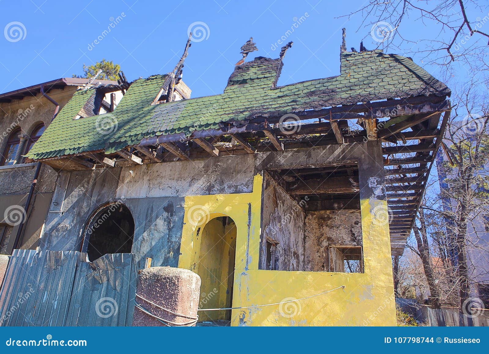 House destroyed by fire stock photo. Image of house 107798744