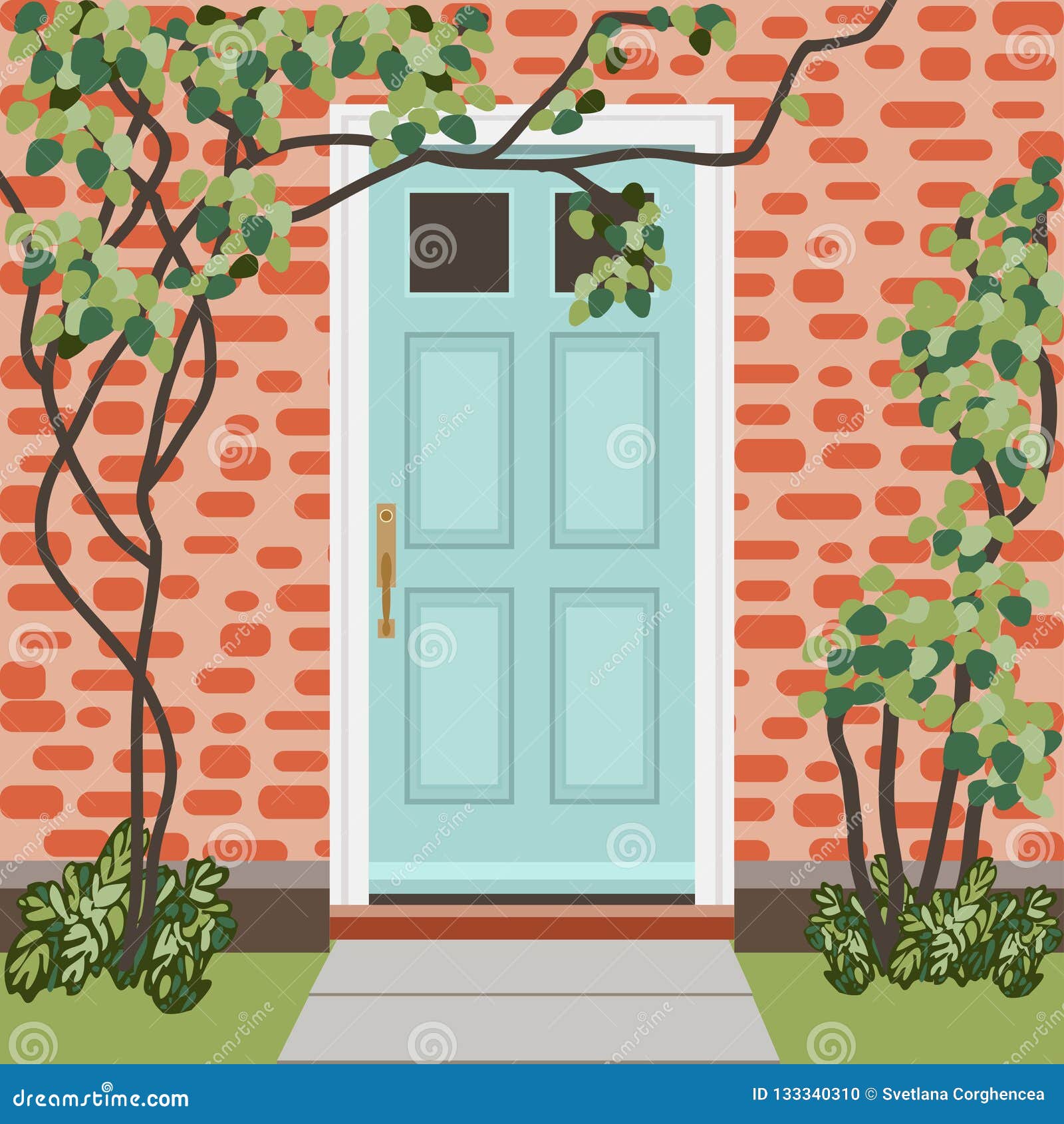 House door front with doorstep and mat steps Vector Image