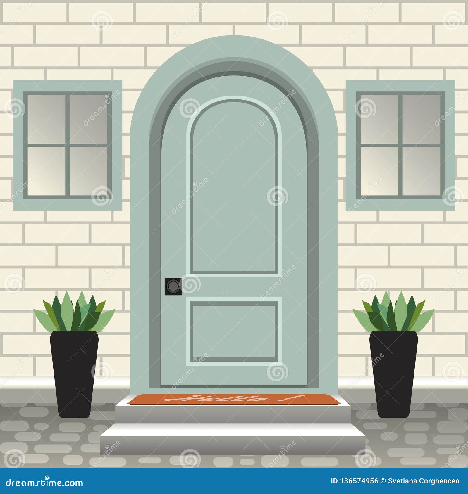 House door front with doorstep and steps window Vector Image