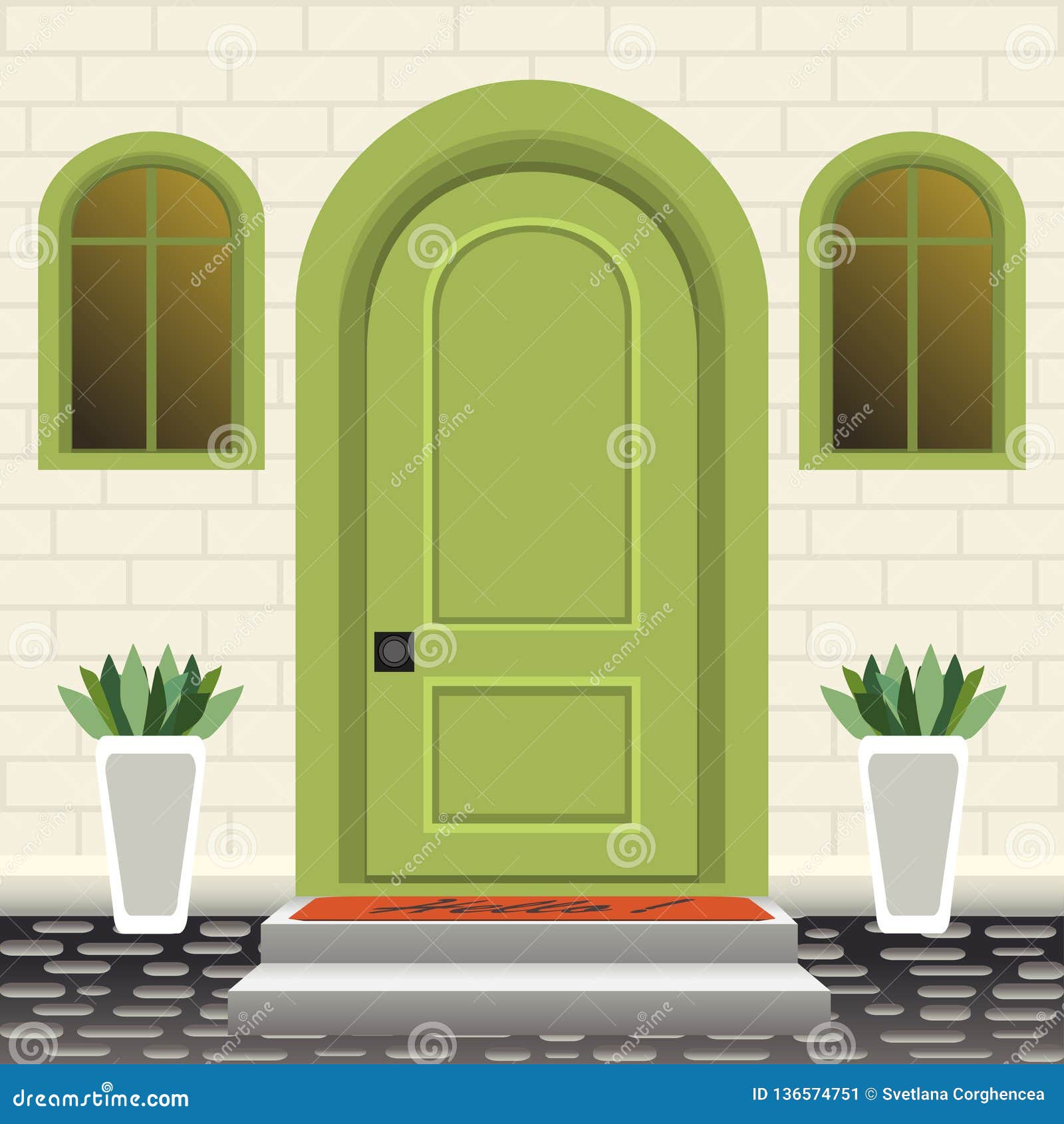 House door front with doorstep and mat steps Vector Image