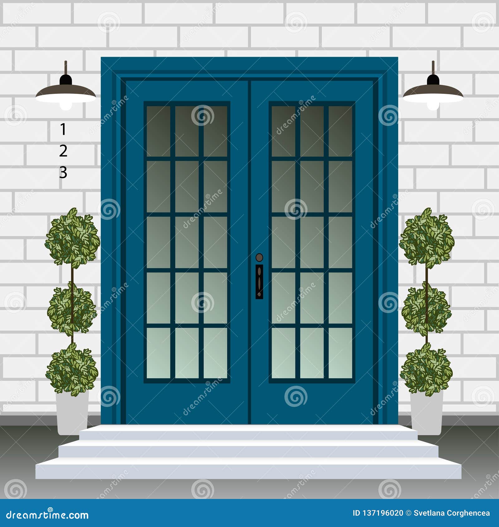 House door front with doorstep and steps porch Vector Image