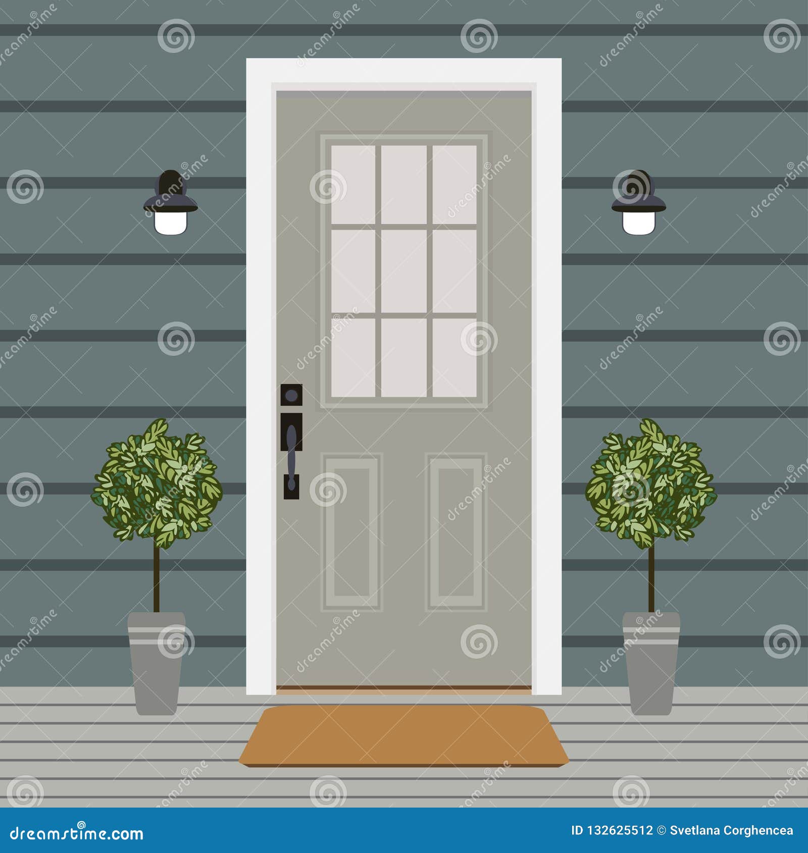 House door front with doorstep and steps window Vector Image