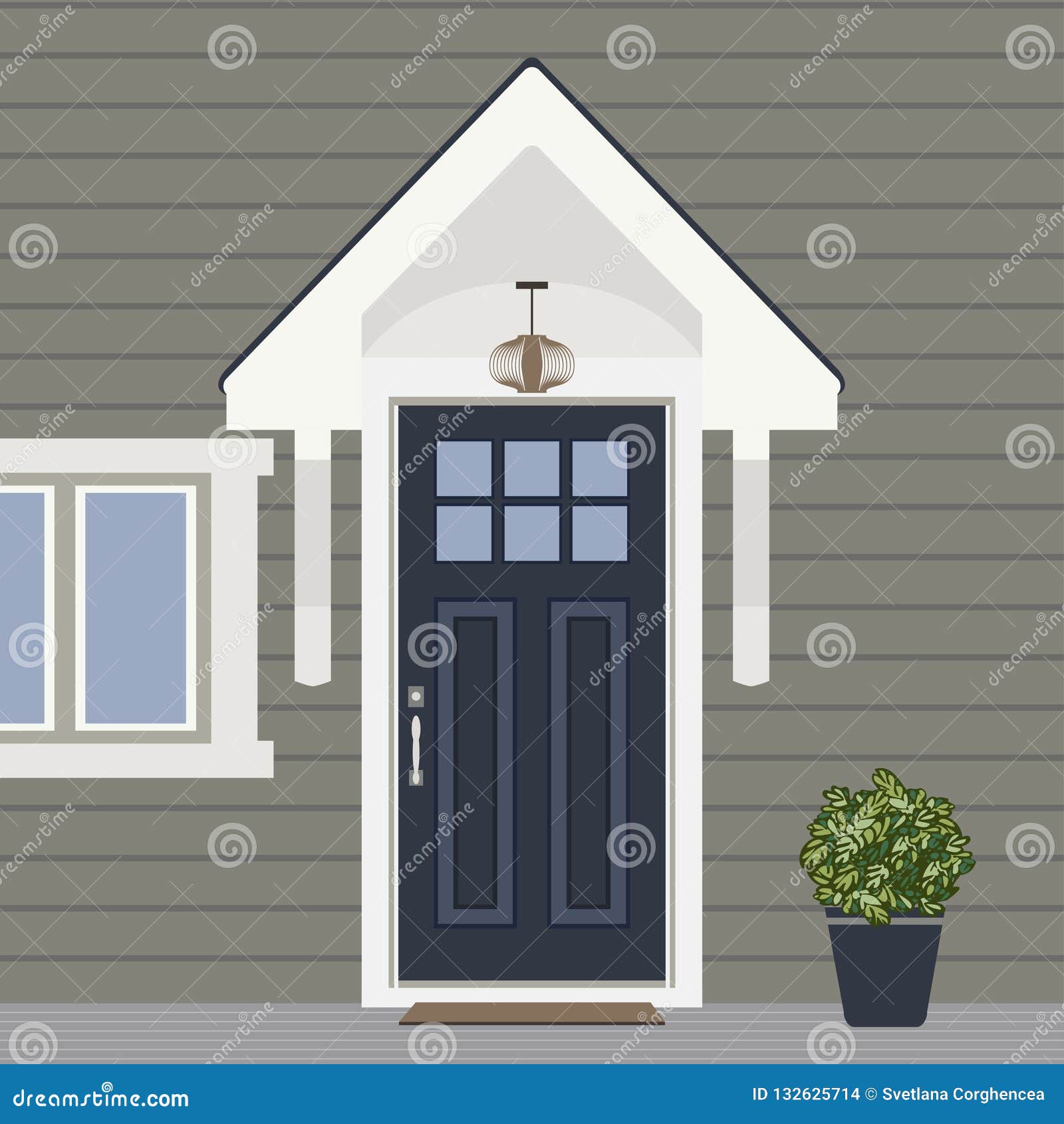 House door front with doorstep and steps window Vector Image