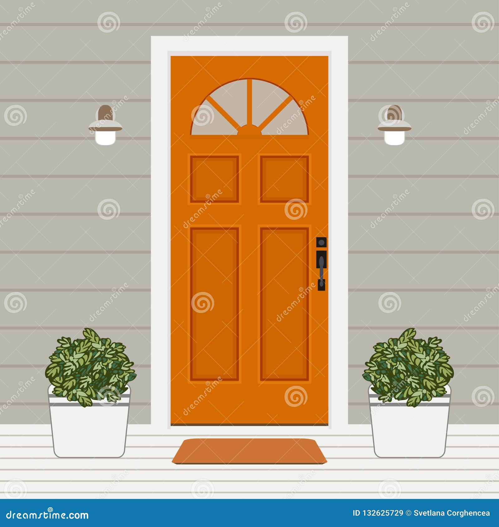 House door front with doorstep and steps window Vector Image