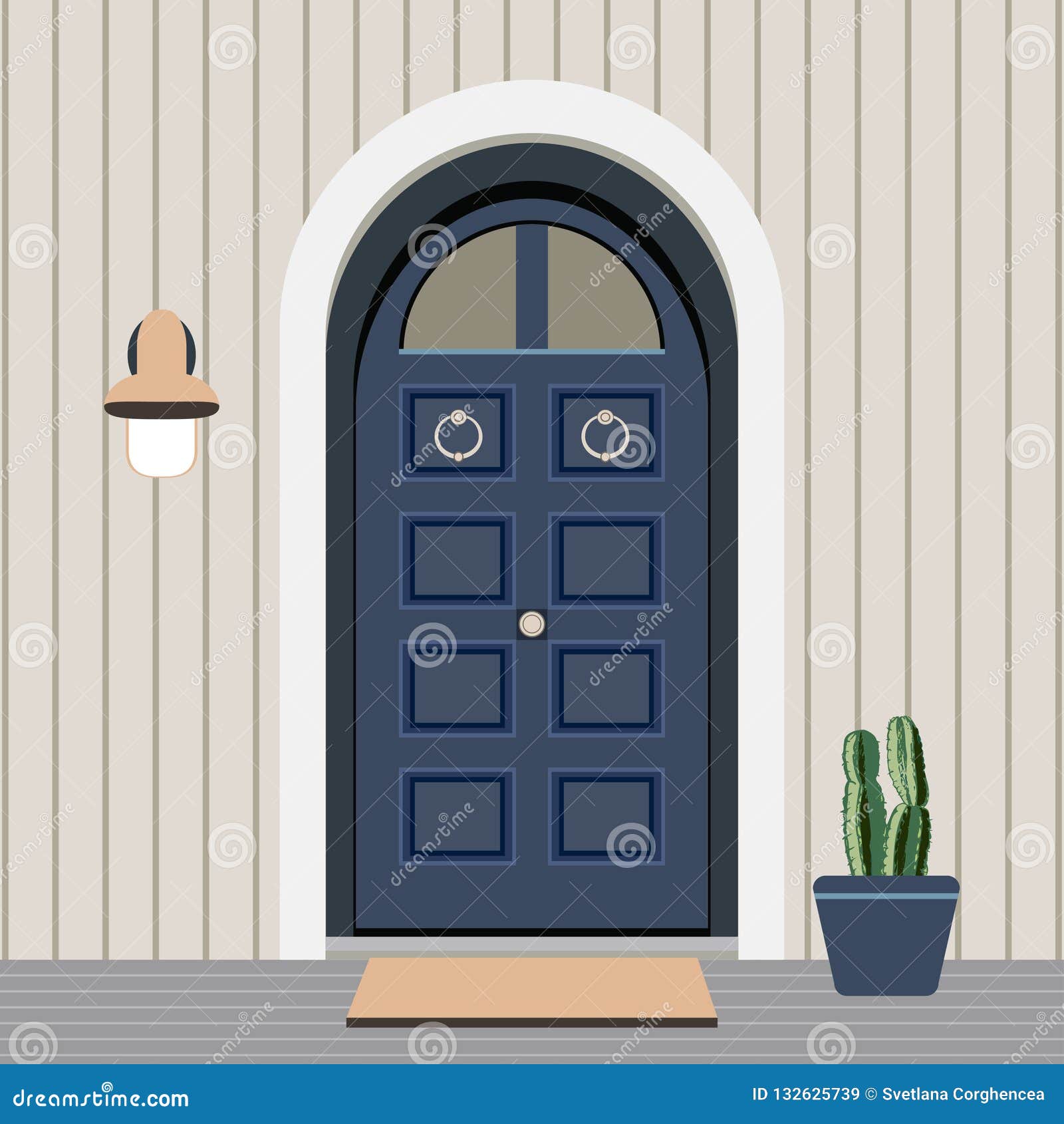 House door front with doorstep and mat steps Vector Image