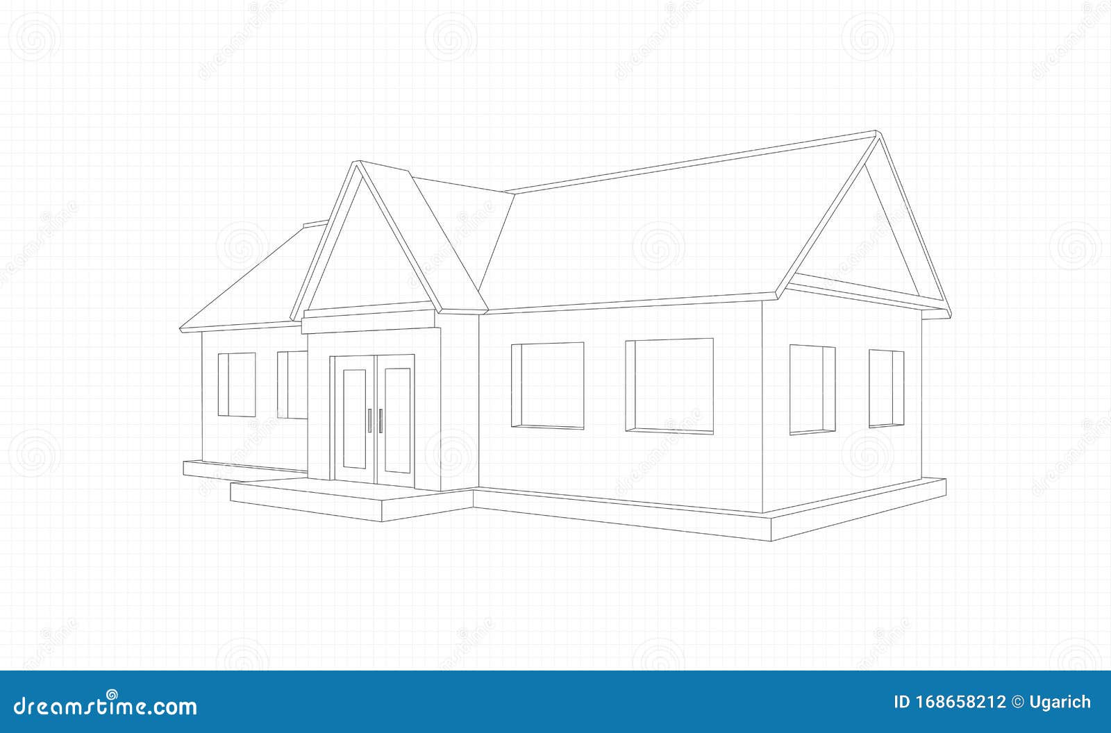 house drawing porch windows d perspective white background wing lines 168658212