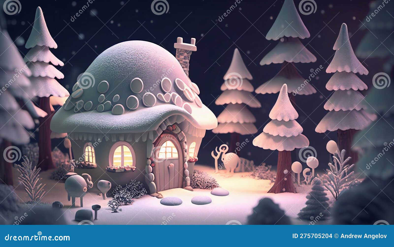The House of the Elves for Christmas. Generative AI Stock Illustration