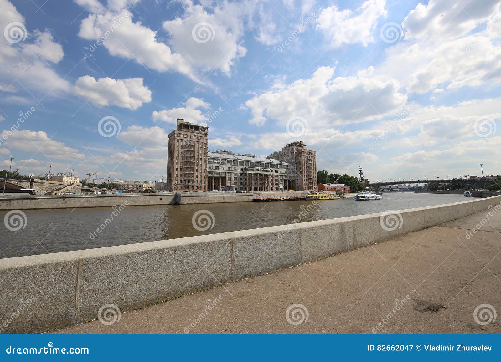 house on the embankment with the state estrada theatre inscription in russian.center of moscow, russia