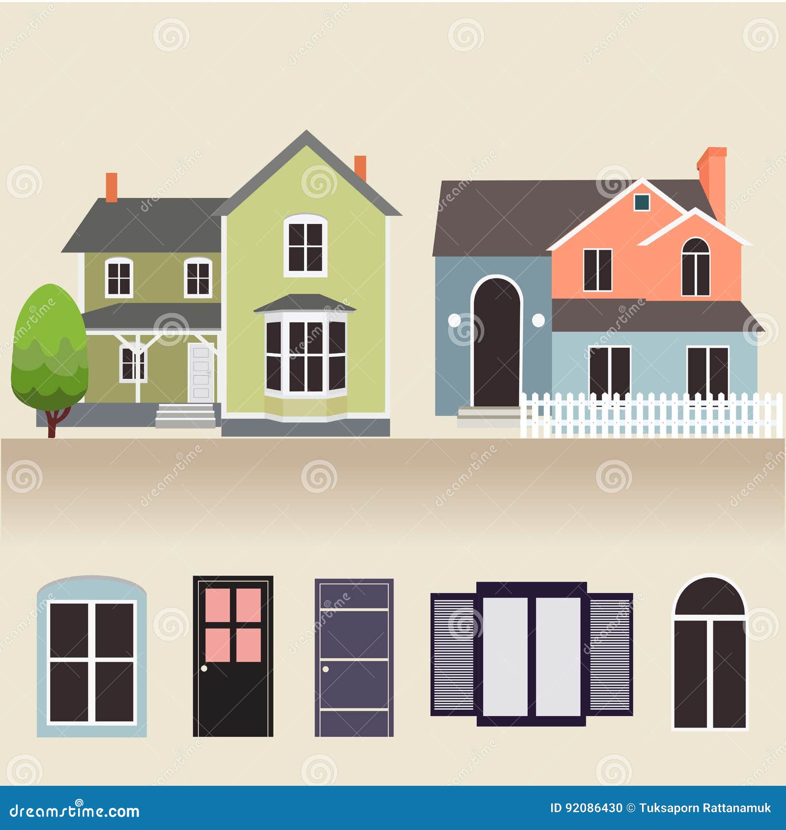 House Exterior Set Icons Vector Illustration Stock Vector