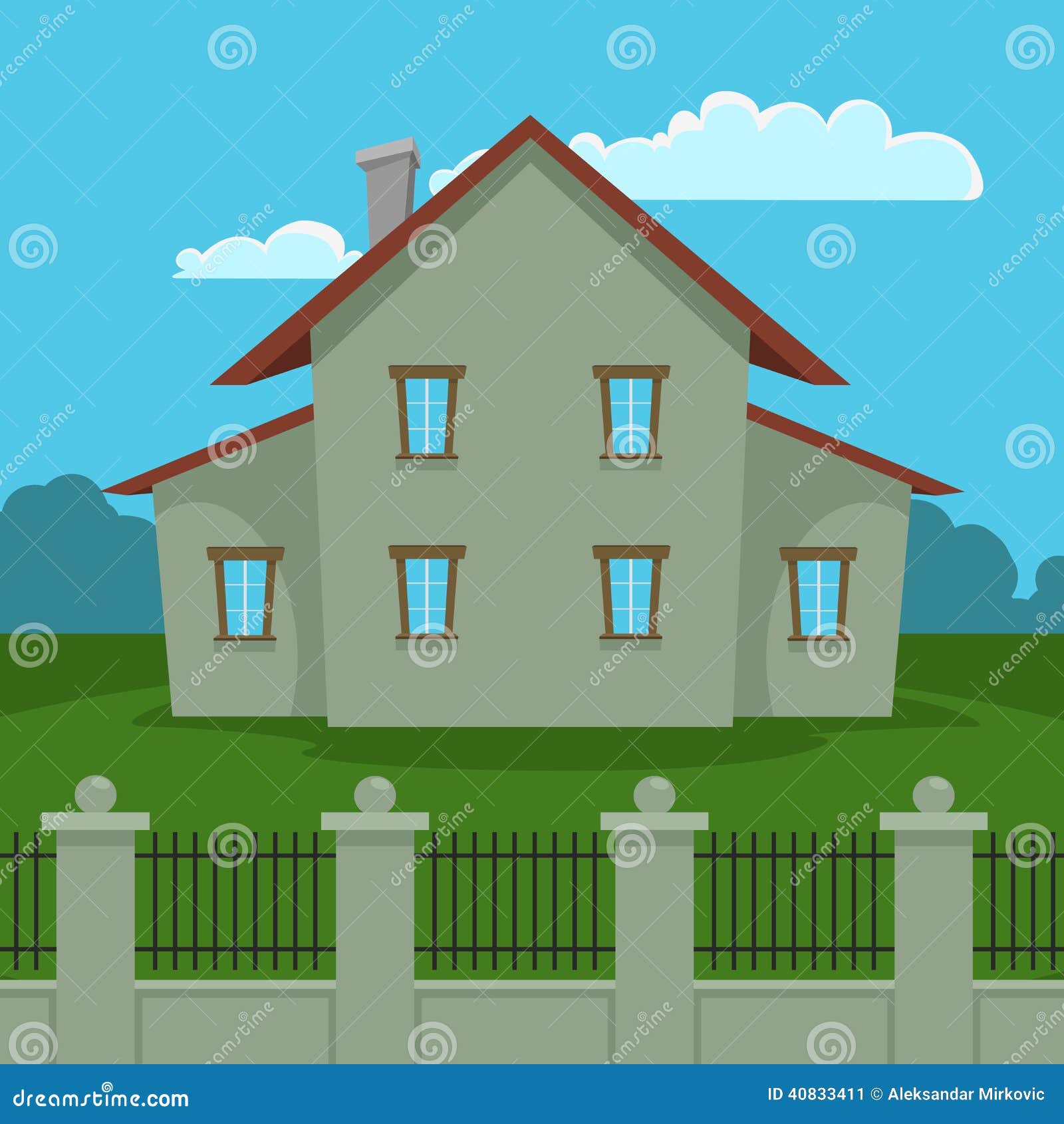House With Fence Stock Vector Image 40833411