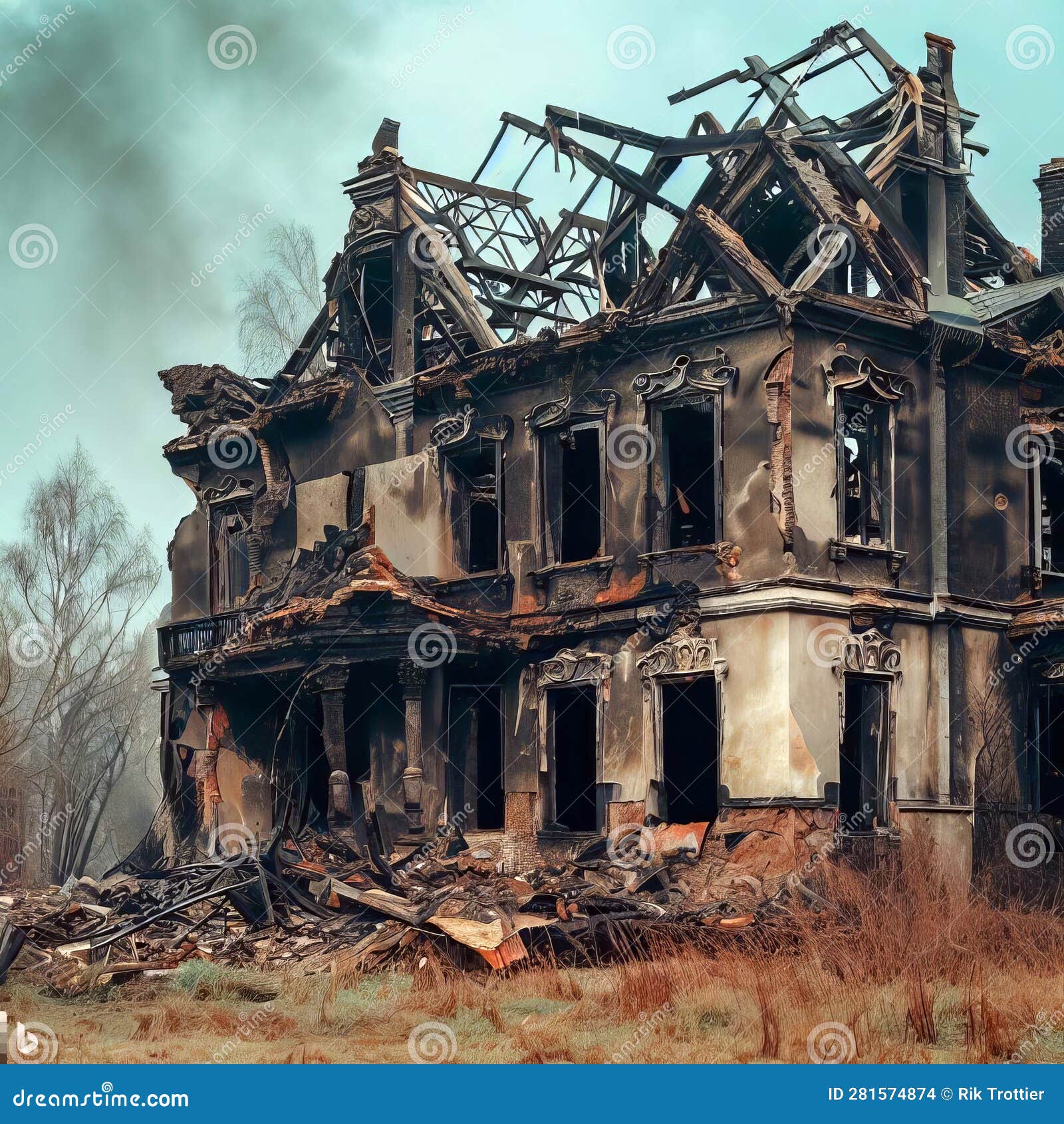 House fire damage stock illustration. Illustration of ruins 281574874