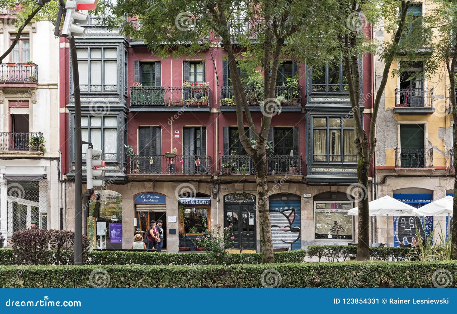 House Front and Small Park in Bilbao, Spain Editorial Photo Image of