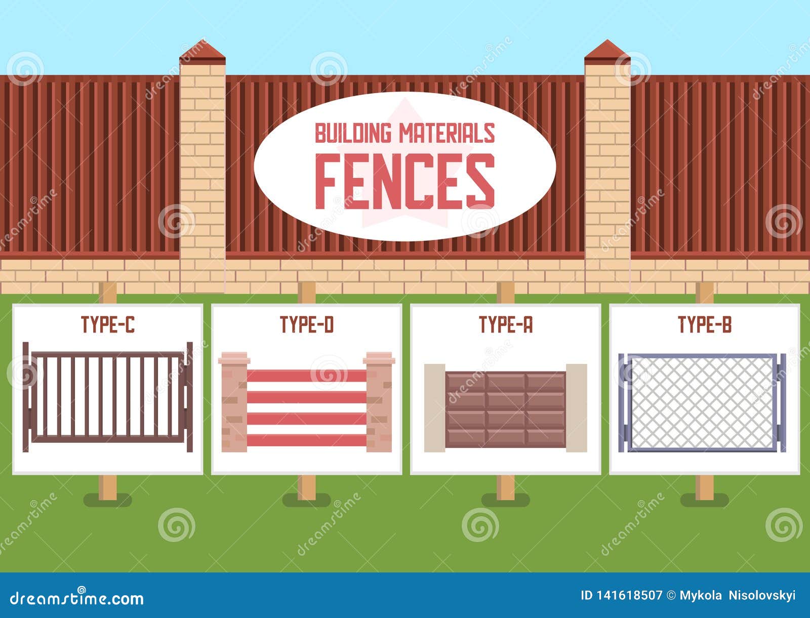 House Gates and Fences Types Flat Vector Concept Stock Vector ...