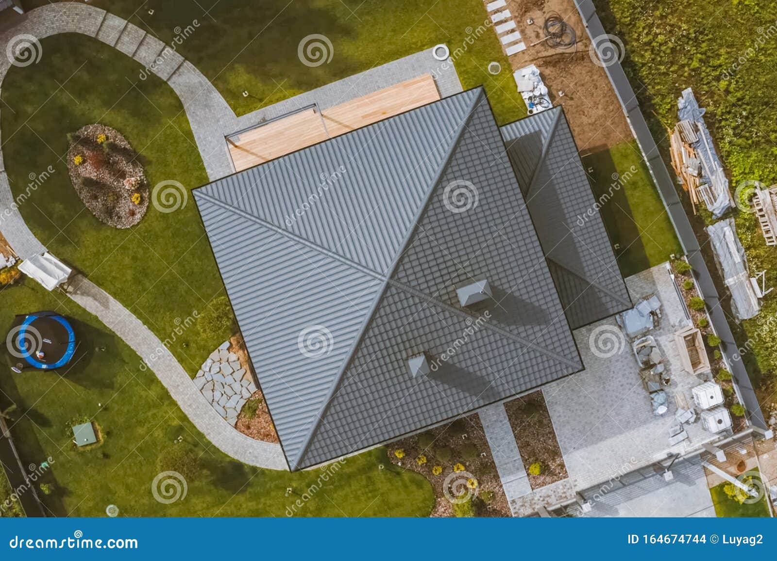 House With A Gray Metal Roof. Corrugated Metal Roof And Metal Ro Stock Photo Image of steel